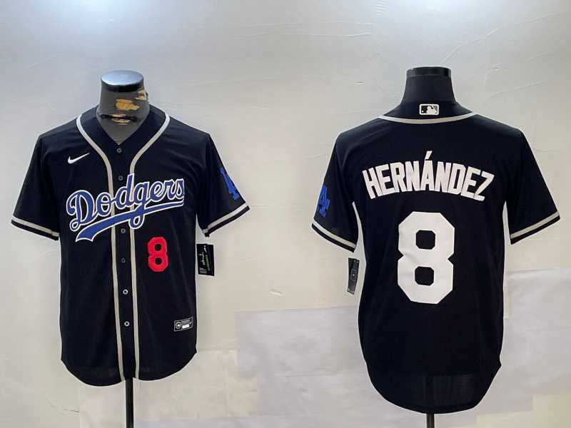 Mens Los Angeles Dodgers #8 Enrique Hernandez Black Cool Base Stitched Baseball Jerseys